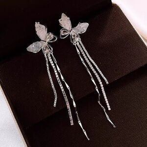Chic Silver Butterfly Drop Earrings